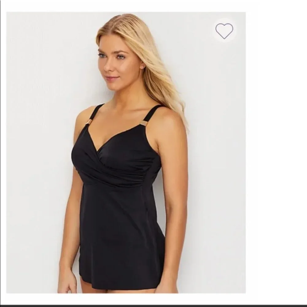 Miraclesuit Black Solid Surplice Underwire Tankini Top 6533010 Size 34DDD